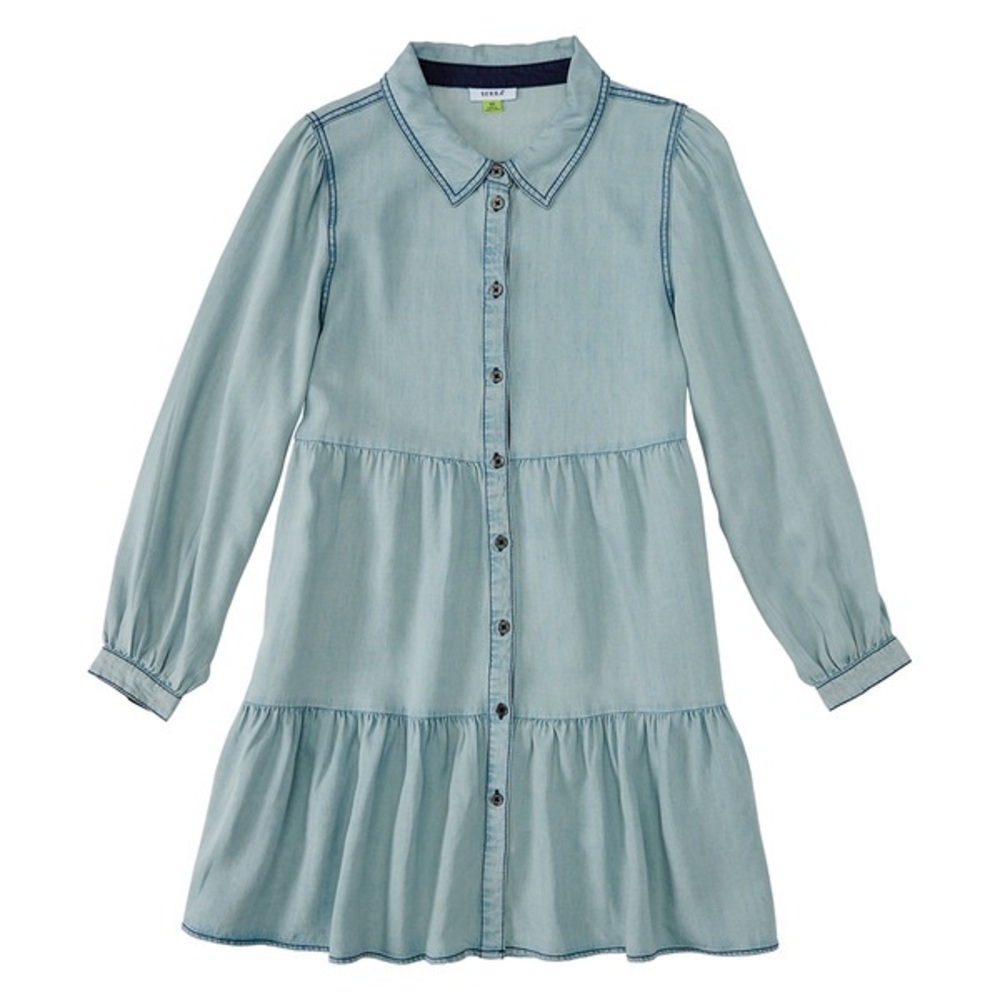 Serra Tiered Chambray Light Wash Denim Dress